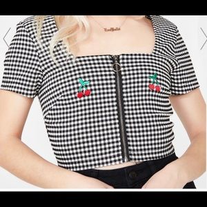 Lazy Oaf Cherry Boob Gingham Top (10)